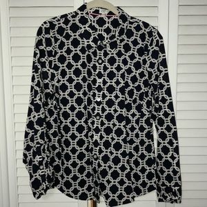 Crown & Ivy Navy Print Blouse Size: Large